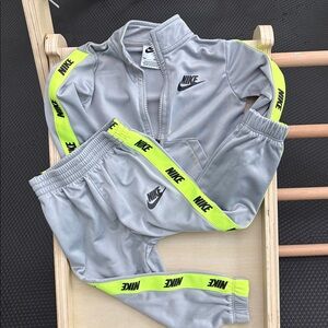 Nike Light Gray and Neon Yellow Tracksuit 18m